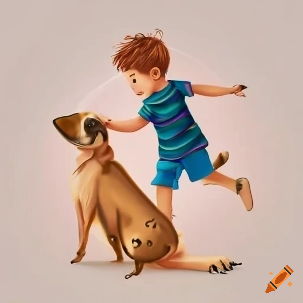 Kids playing with a dog