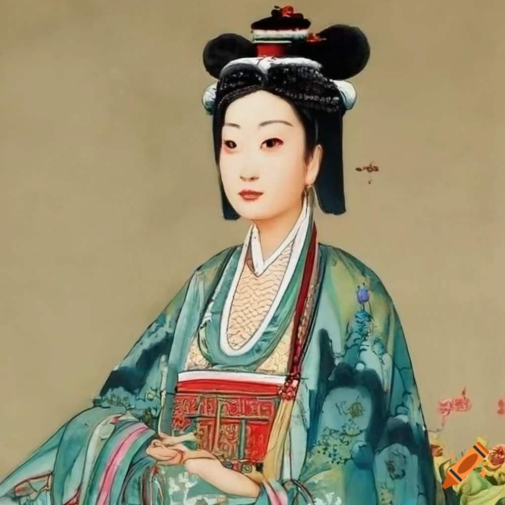 Chinese empress walking in a Ming Dynasty style garden