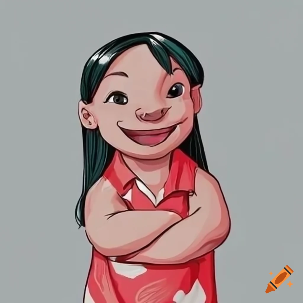 Lilo in a white sleeveless shirt with crossed arms