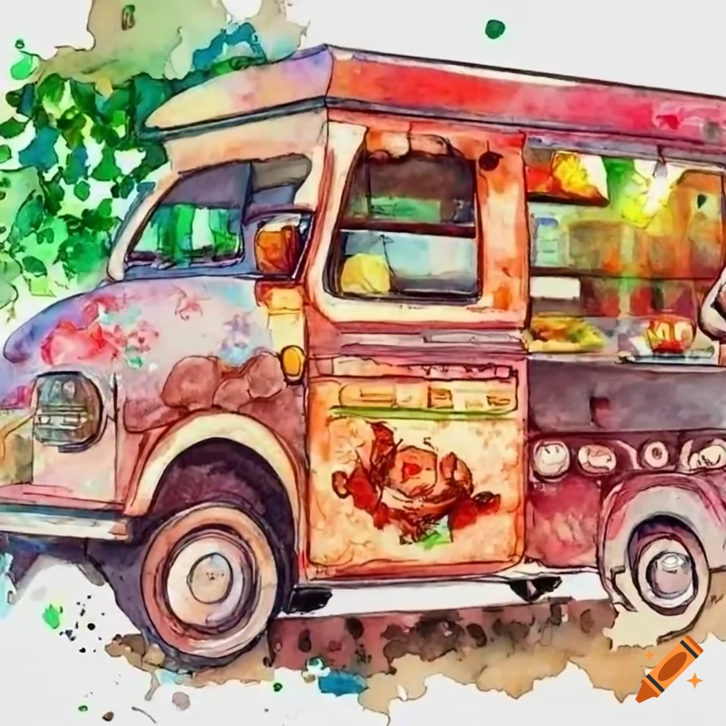 Japanese and mexican fusion food truck drawing on Craiyon
