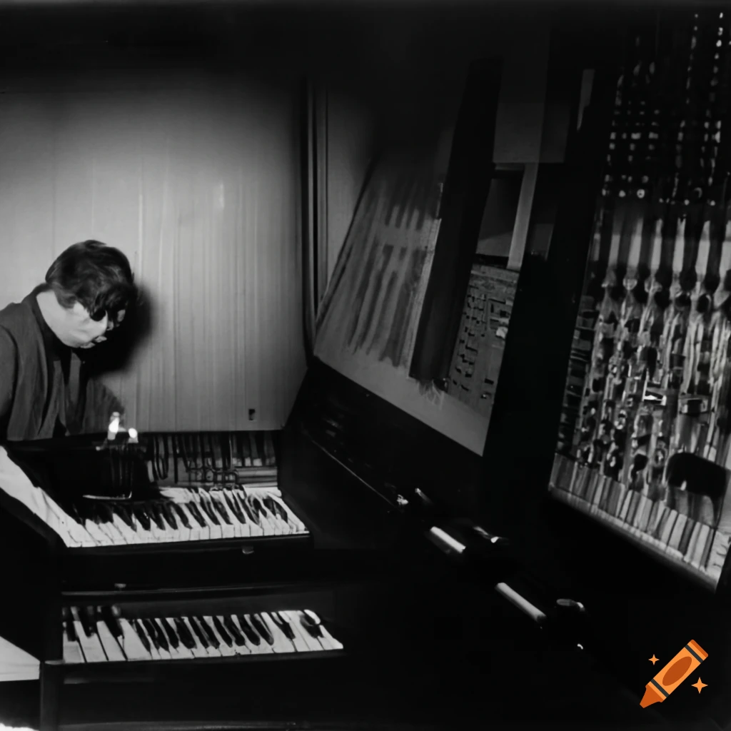 1960's radiophonic lab with oscillators, synthesizers, sequencers in an