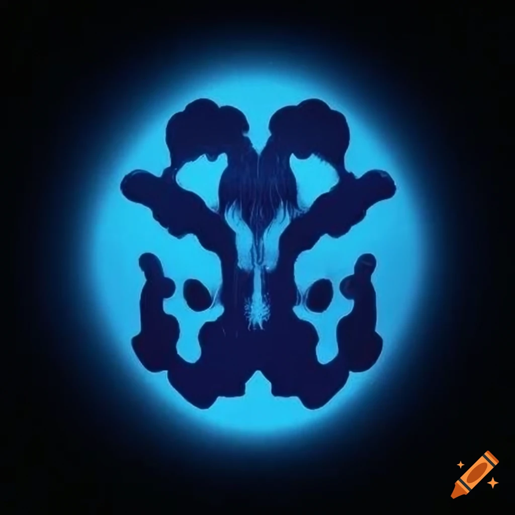 Abstract blue Rorschach inkblot design