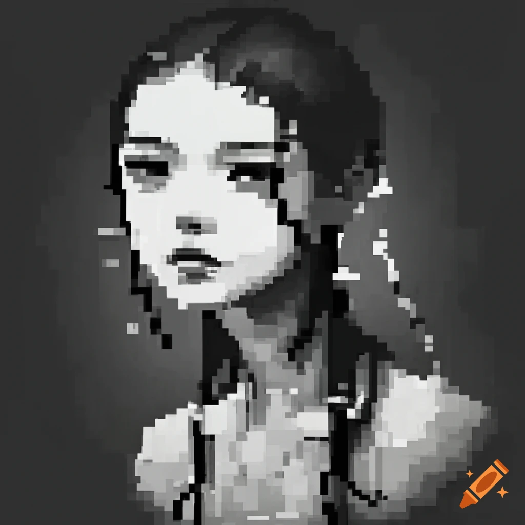 Pixel art with dithering in a Traditional Chinese ink painting style