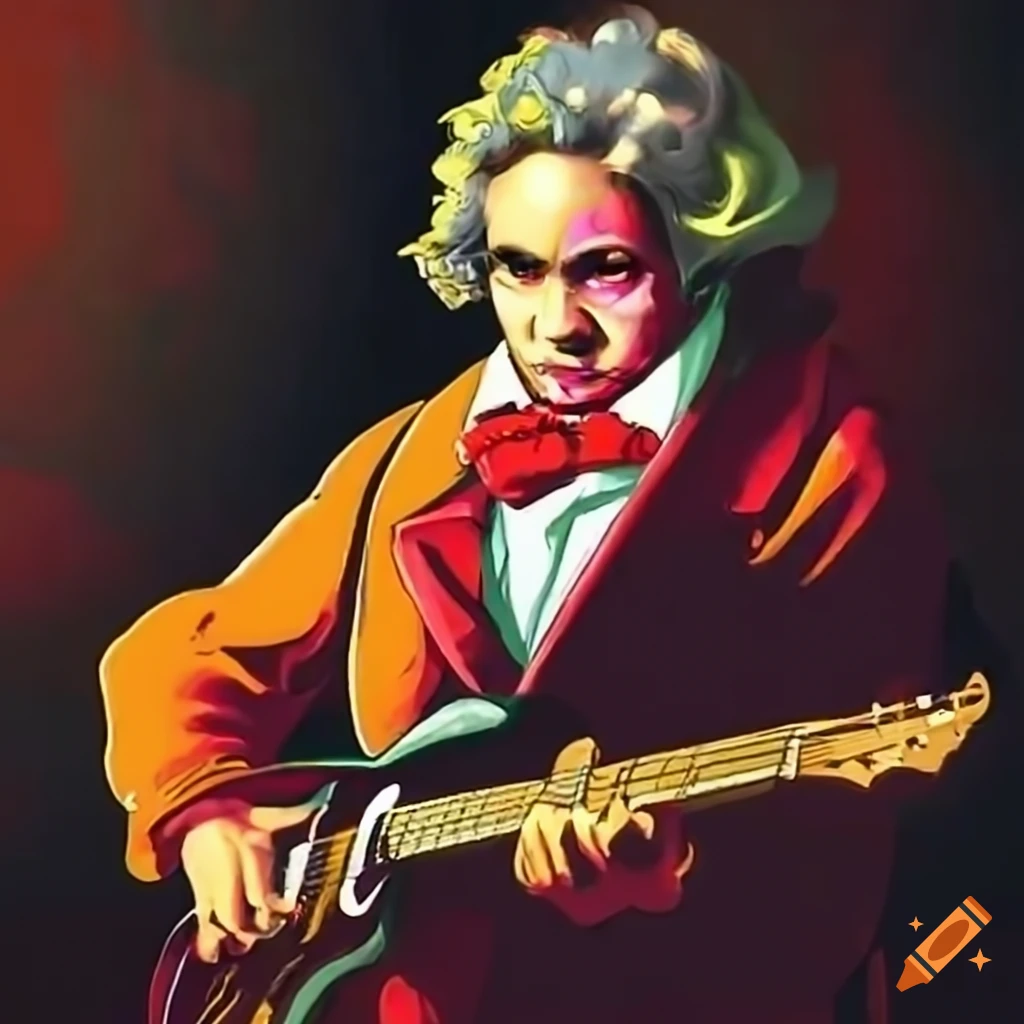 Beethoven playing electric guitar