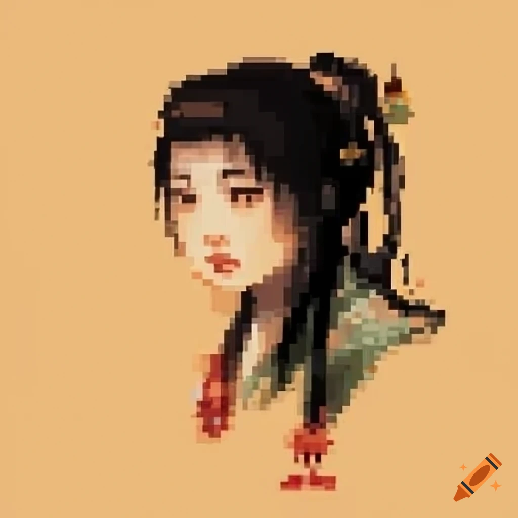 Pixel art with dithering in Traditional Chinese ink painting style