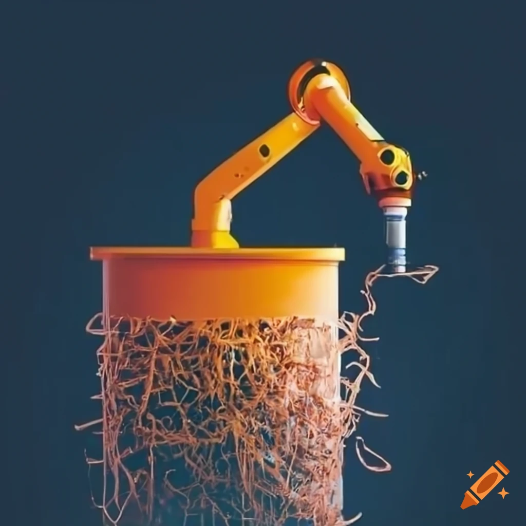 Automated manufacturing machine with robotic arm shredding material