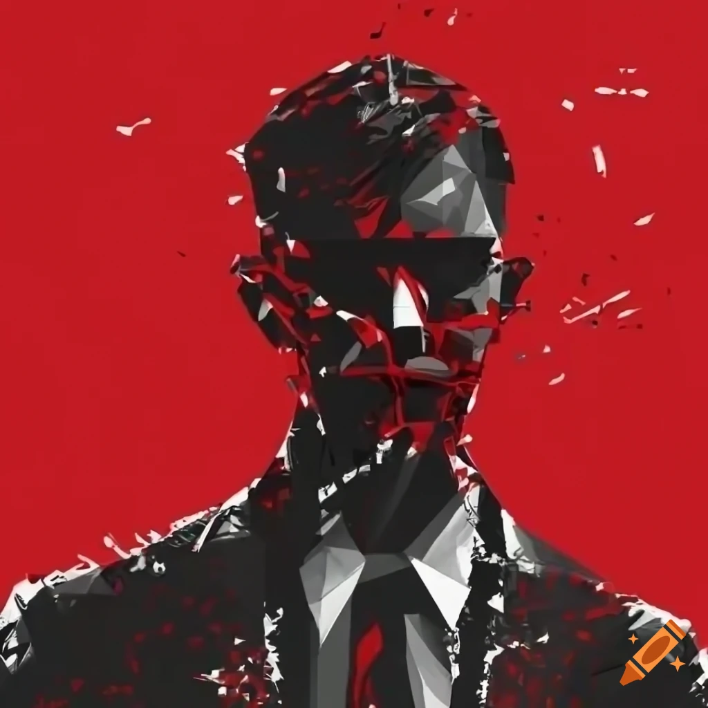 Polygon secret agent male posing with a Top Secret file on a red and black background