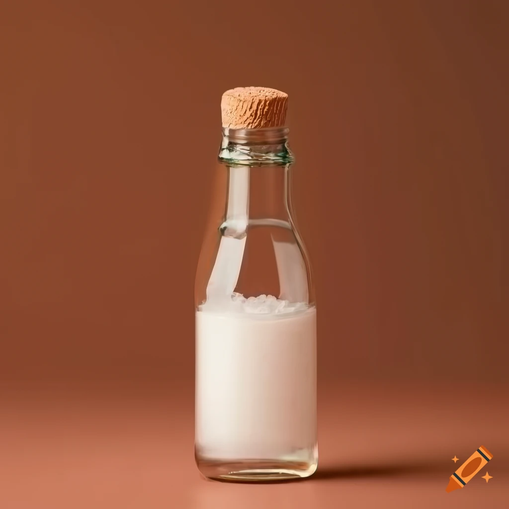 Bottle filled with white salt capped with a cork on brown background
