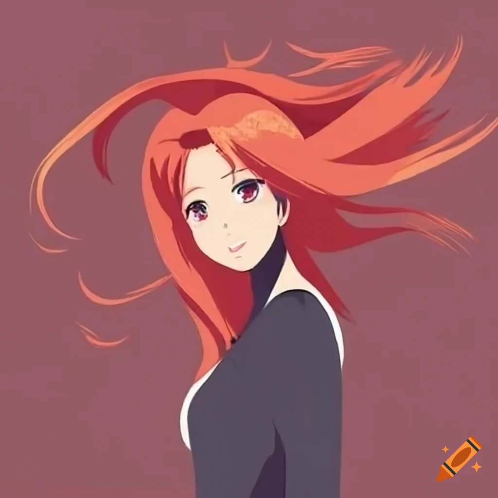 Girl with long red hair in the wind on Craiyon