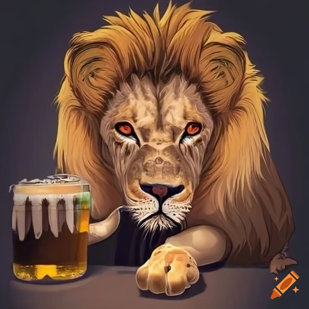 Lion holding a beer
