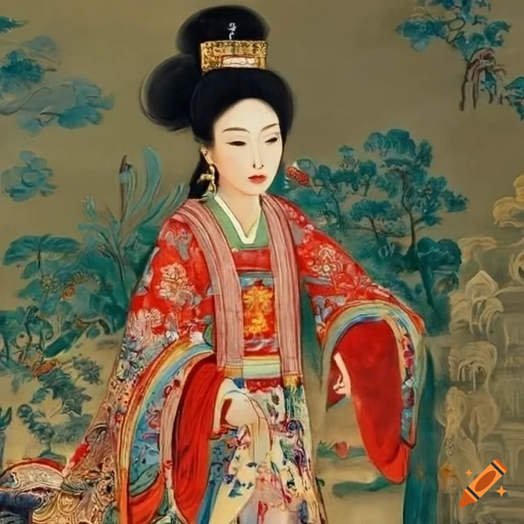 Chinese empress walking in a Ming Dynasty style garden