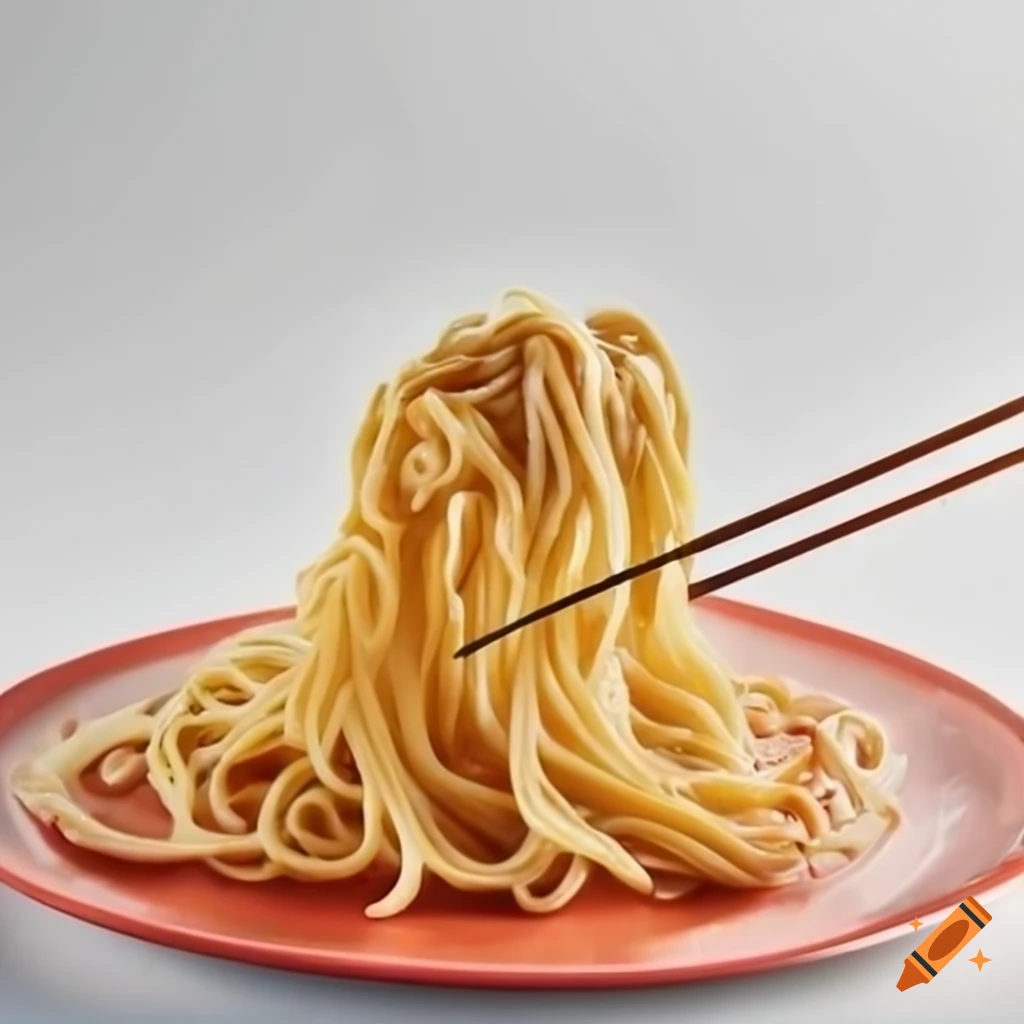 Plate of noodles on a white background