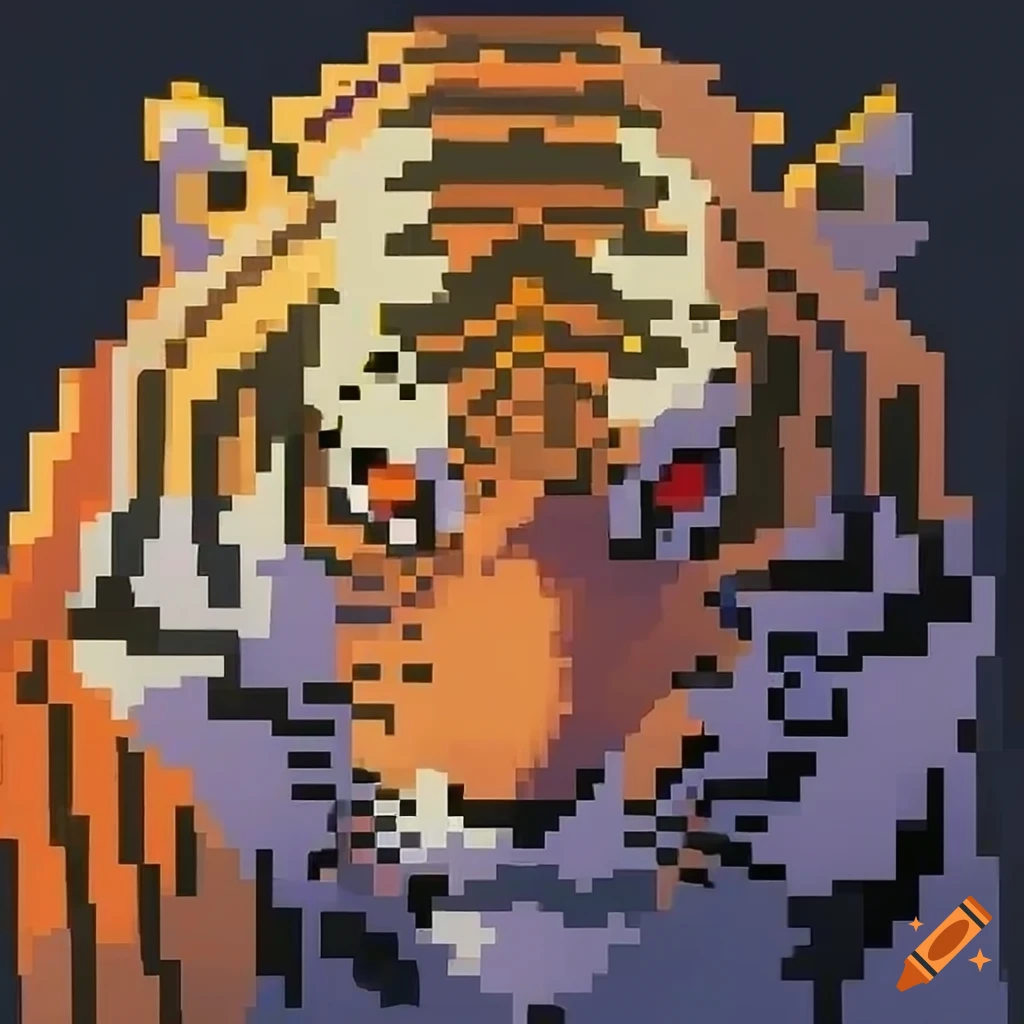 Pixel art of a tiger and dragon in a traditional Chinese ink painting style