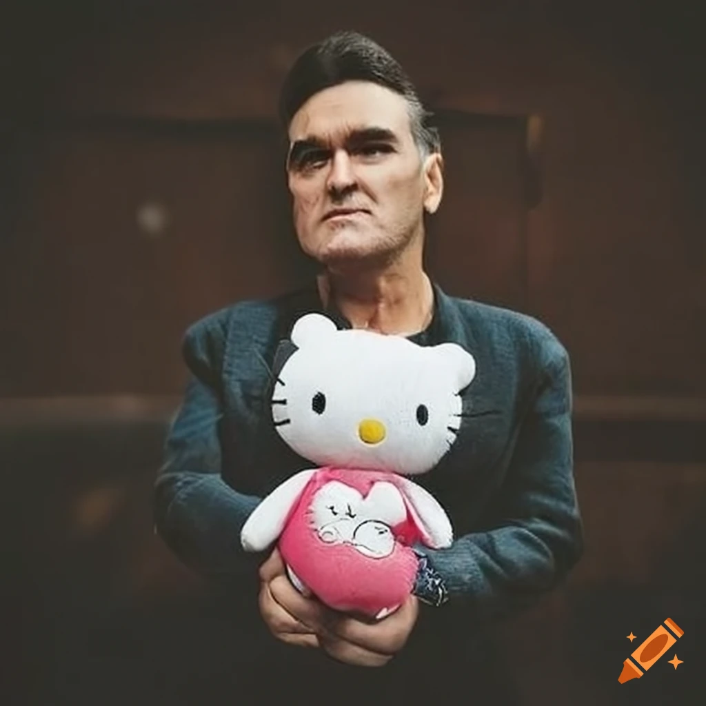 Morrissey with a hello kitty plushy on Craiyon
