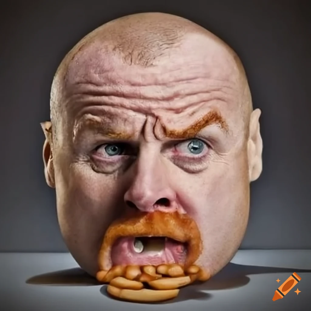 Cartoon of Sean Dyche's face made of cheese and crackers