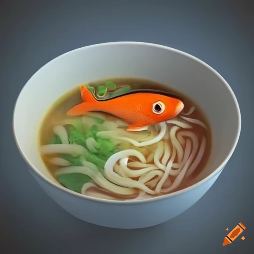 Orange fish in a bowl of ramen in a 3d rendering on Craiyon