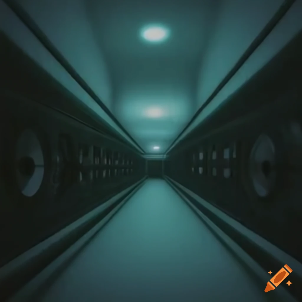 Liminal space with oscillators and tape machines fading into a tunnel