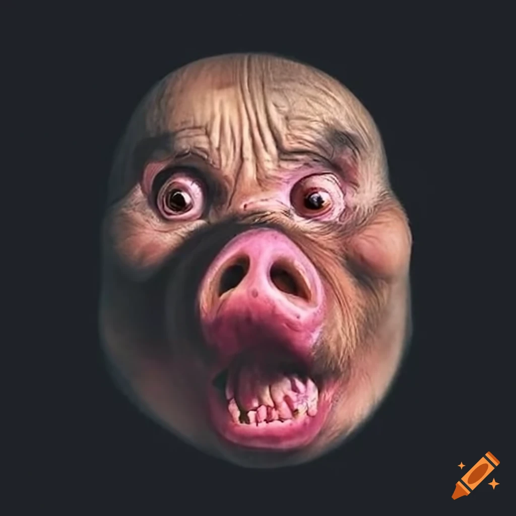 Satirical depiction of death and Putin as a pig with wrinkles