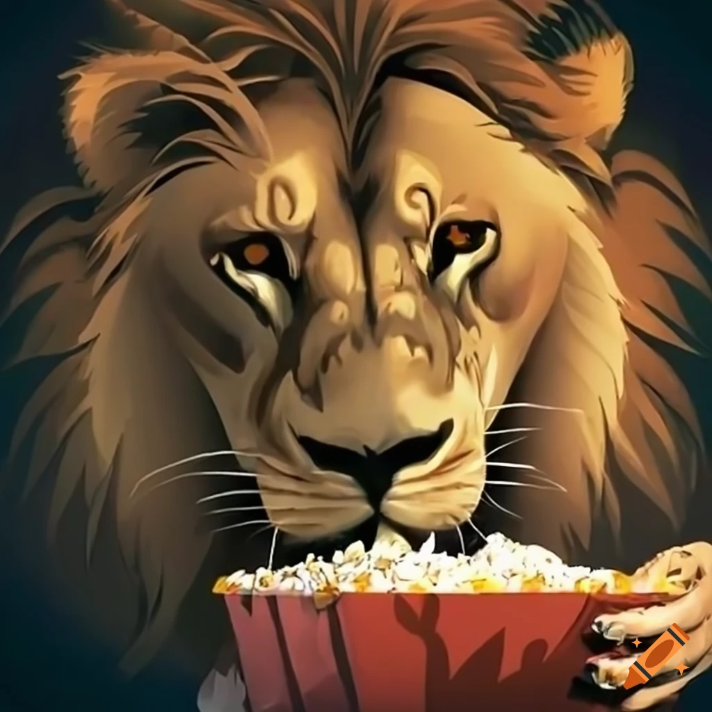 Eagle and lion eating popcorn in the jungle on Craiyon