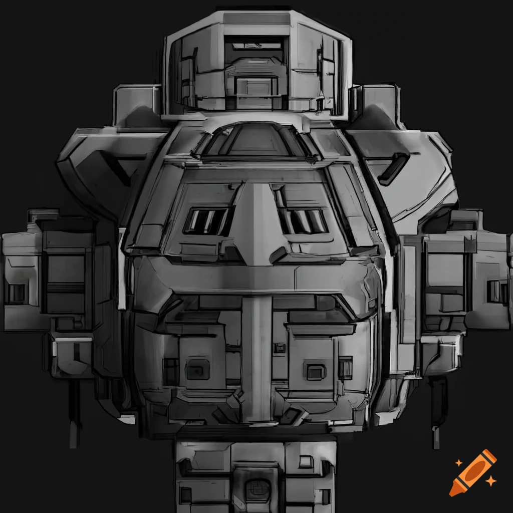 Front view of a futuristic sci-fi generator in grayscale
