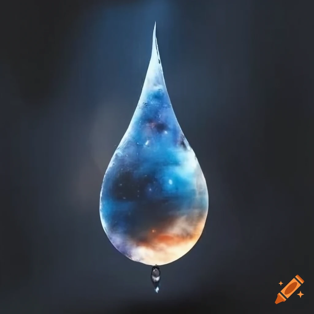 Universe reflected in a drop of water in Chinese ink painting