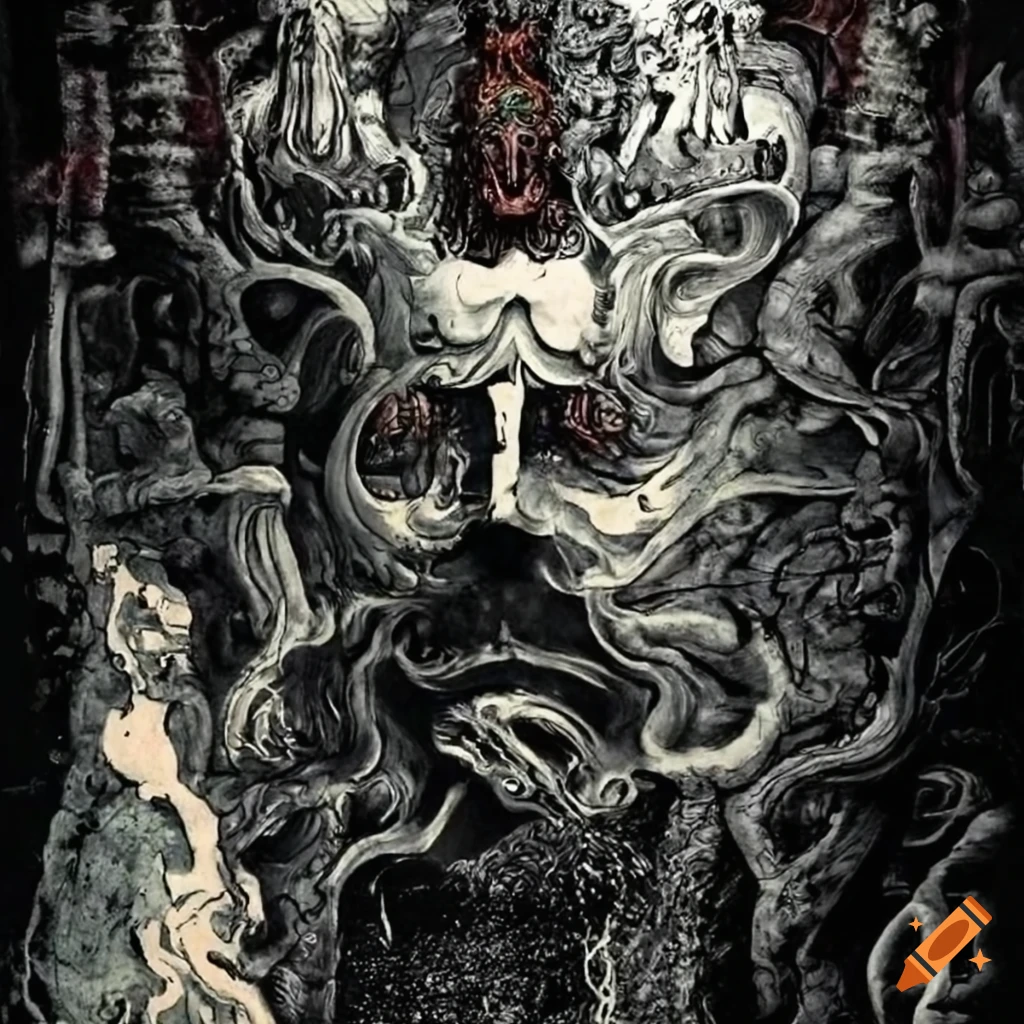 Baroque baron in pandemonium with hellish landscape