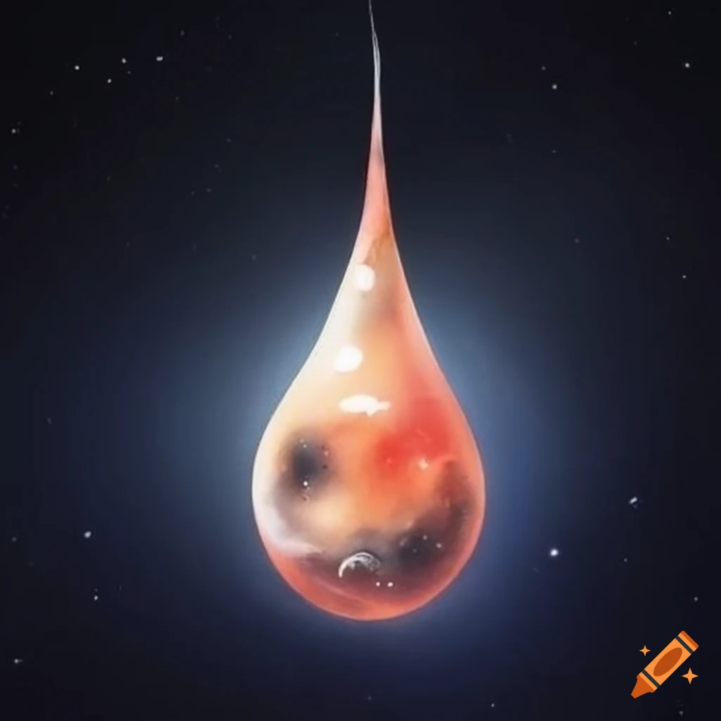 Universe reflected in a drop of water in Chinese ink painting
