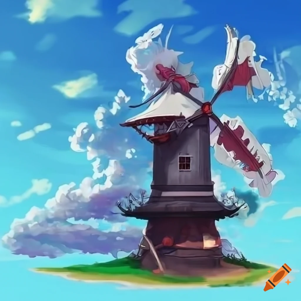 Anime style highly detailed windmill