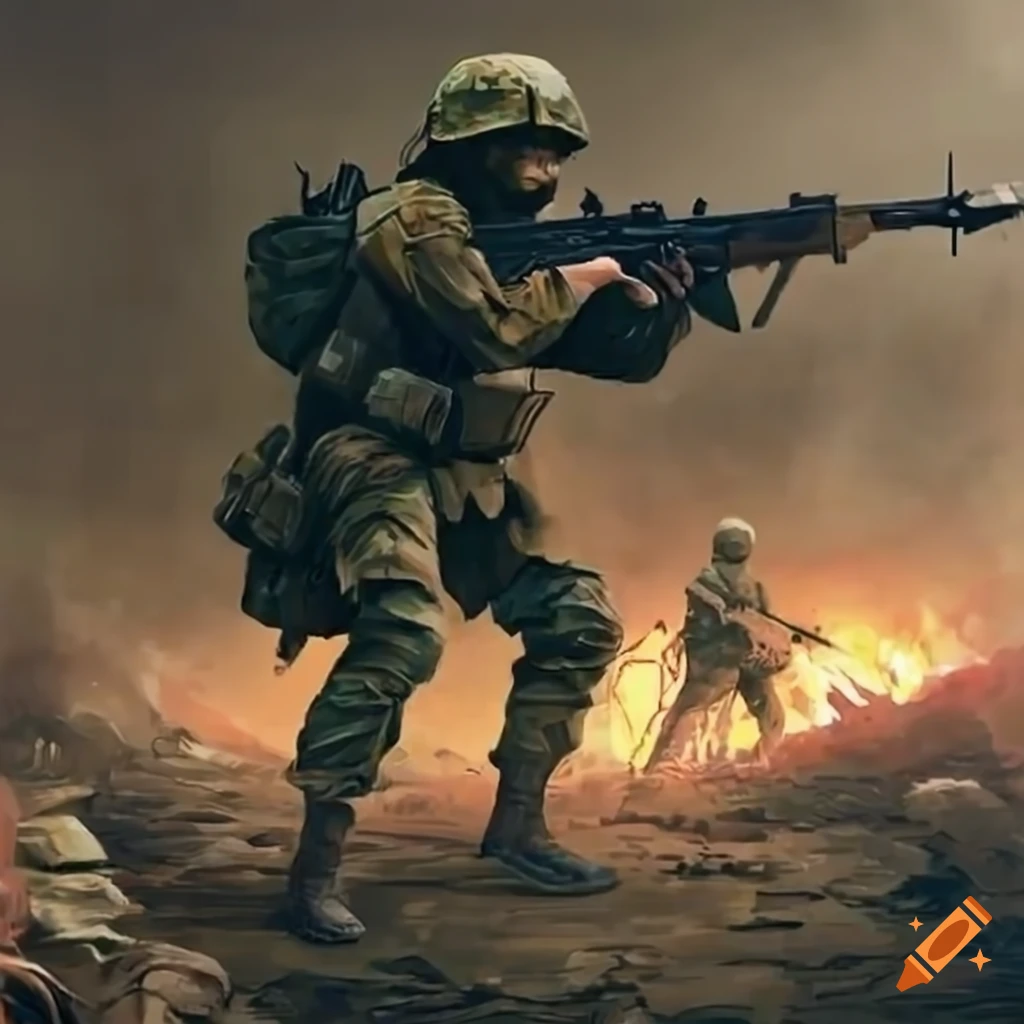 Soldiers battling on the battlefield