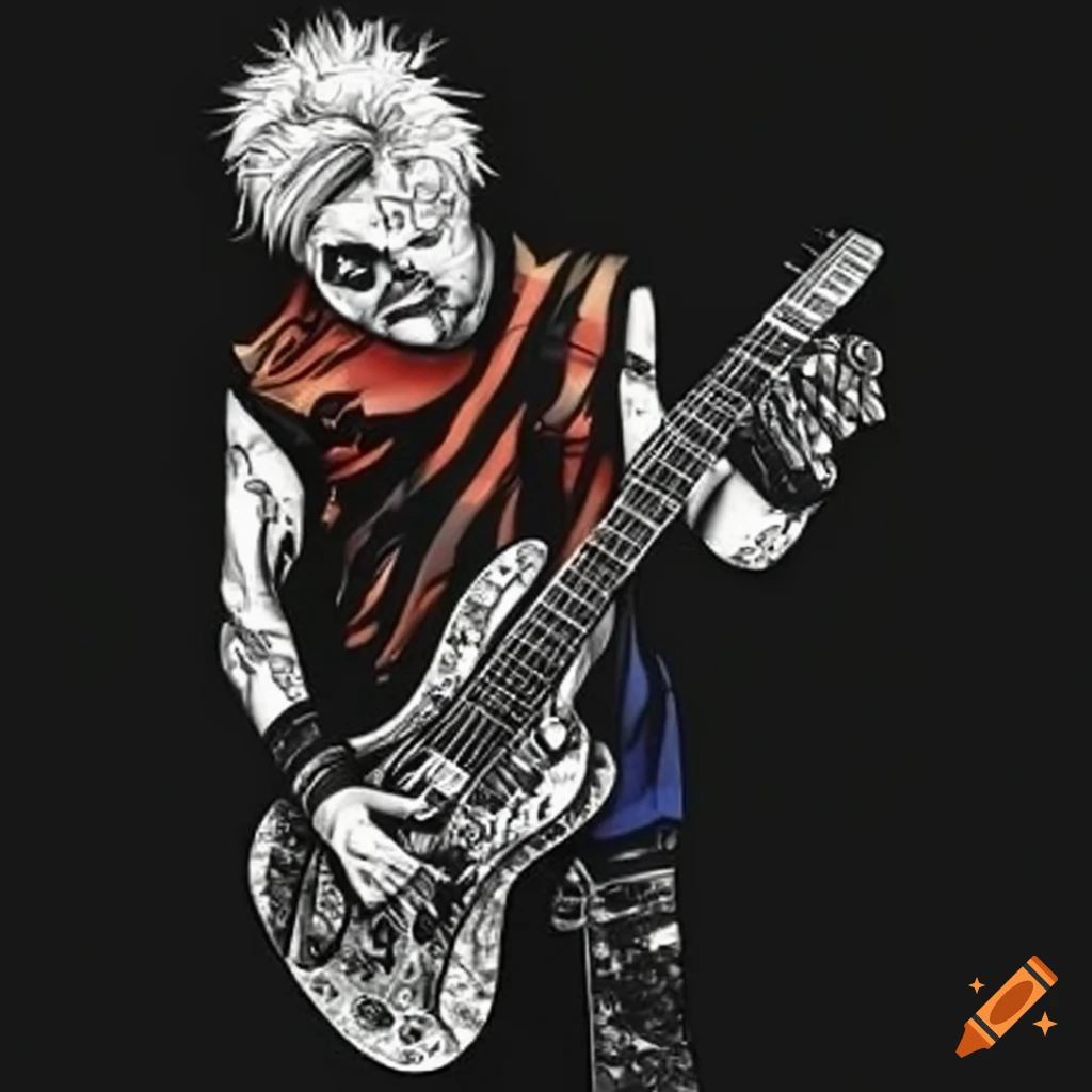 Punk rock band with flames and guitars