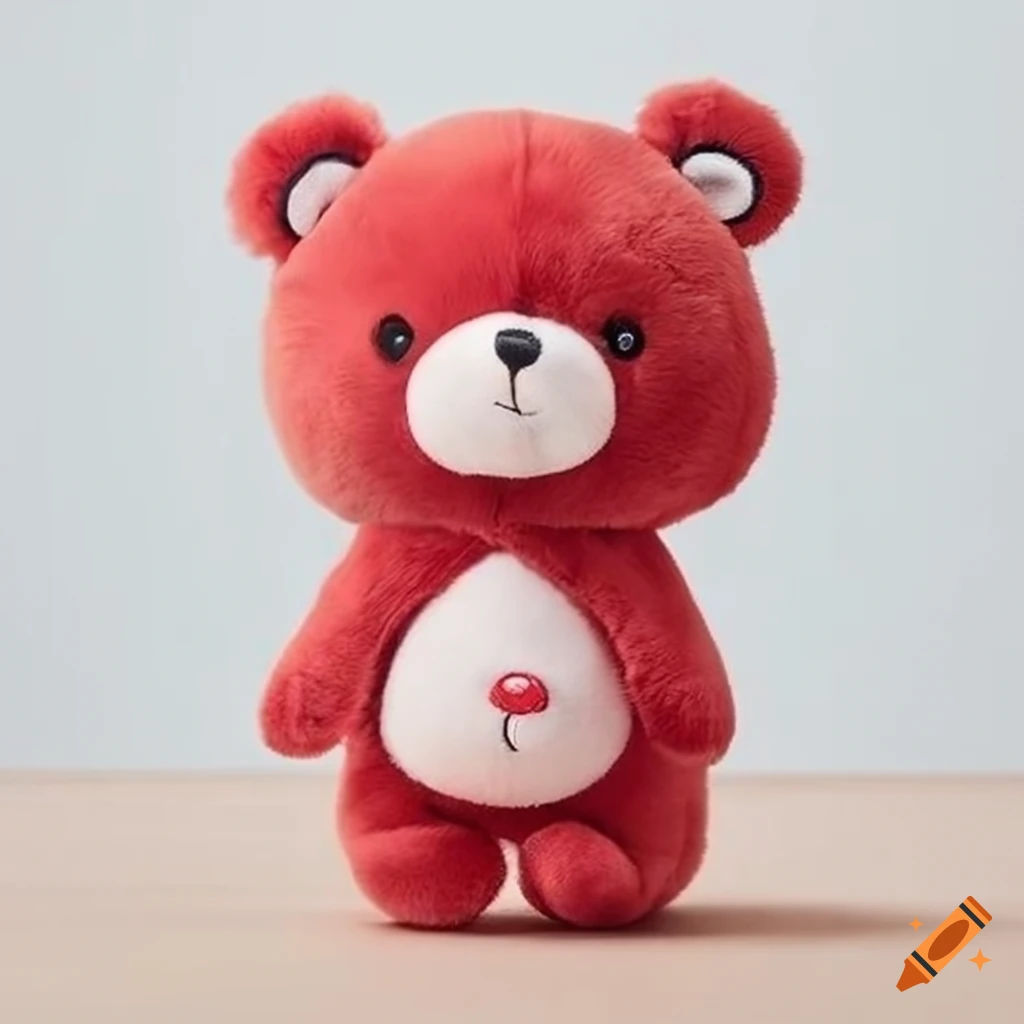 Fluffy chubby cute bear with long red plush hair