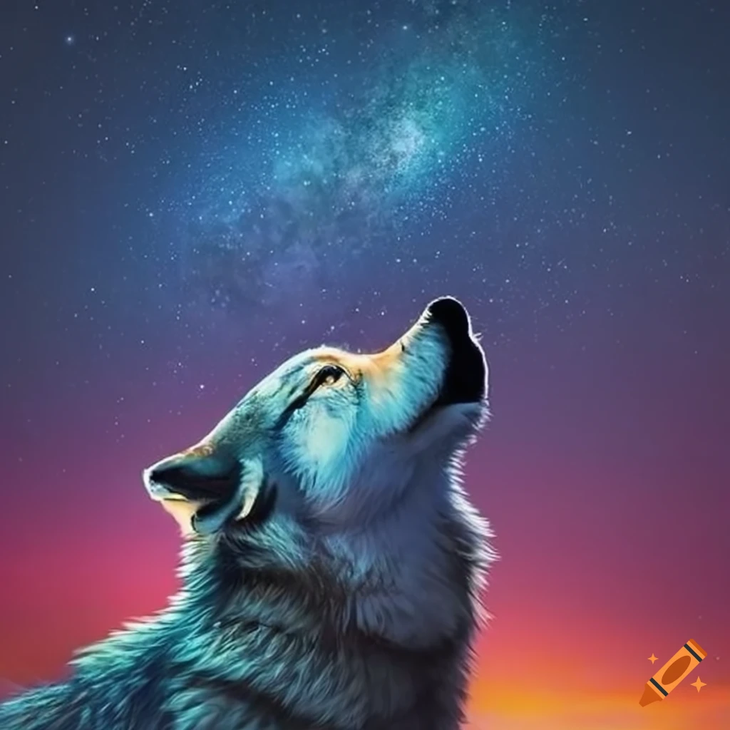 Wolf howling at the night sky on Craiyon