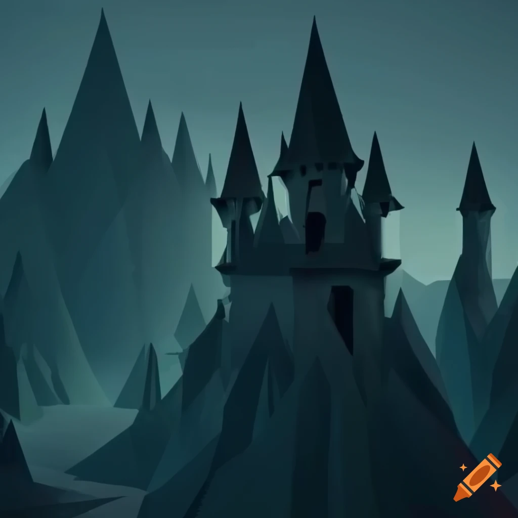 Fantasy castle in a dark forest with low poly style on Craiyon
