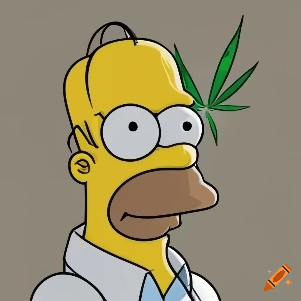 Homer Simpson holding a cannabis leaf symbol logo