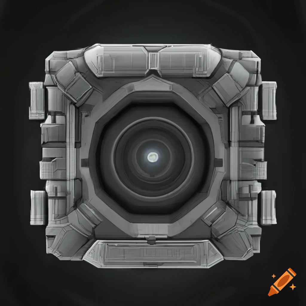 Front view of a futuristic sci-fi generator in grayscale