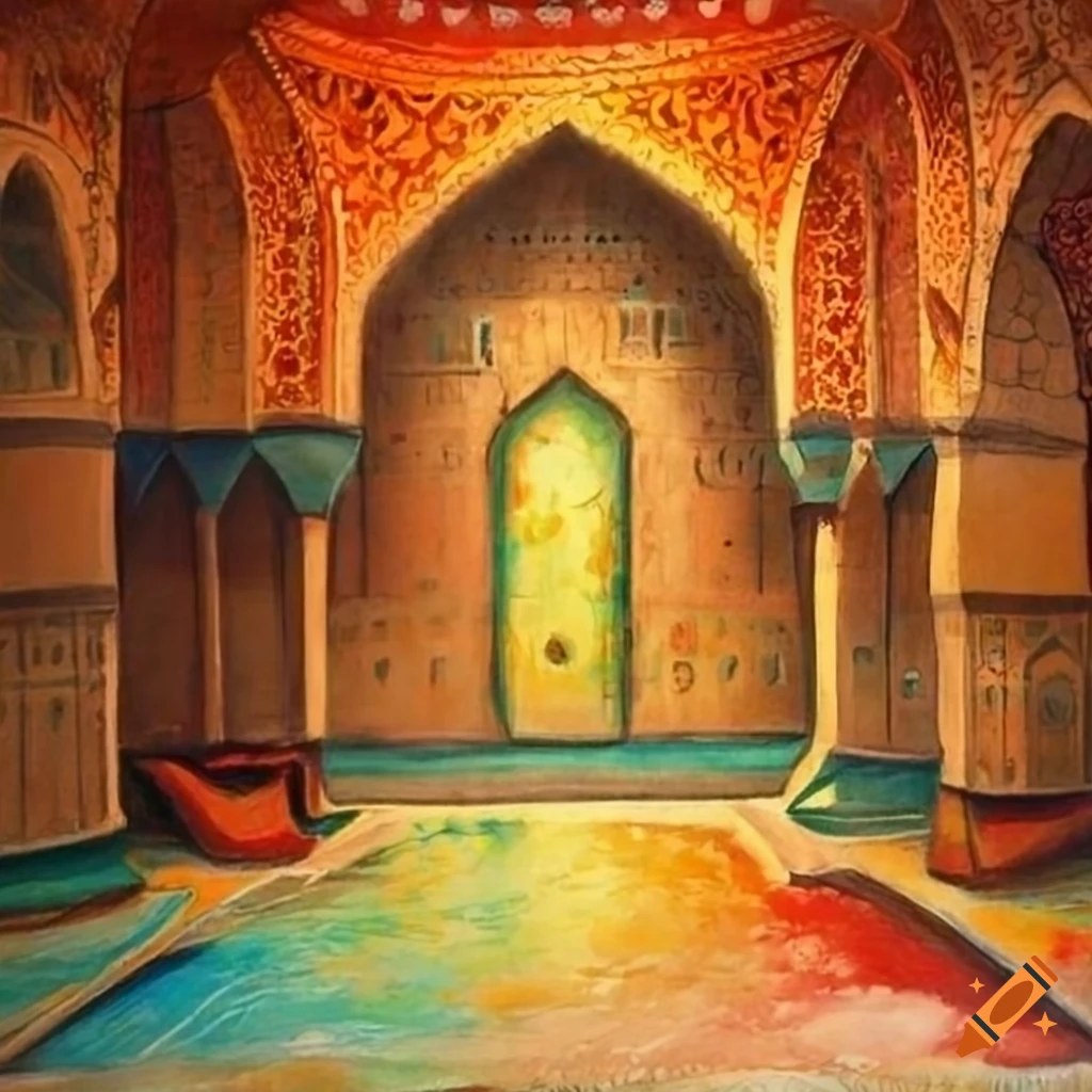 Detailed photorealistic Ottoman Hammam Turkish bath scene in colored pencil