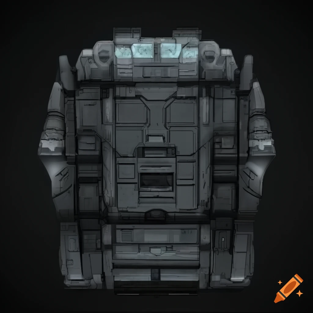Front view futuristic sci-fi generator in grayscale