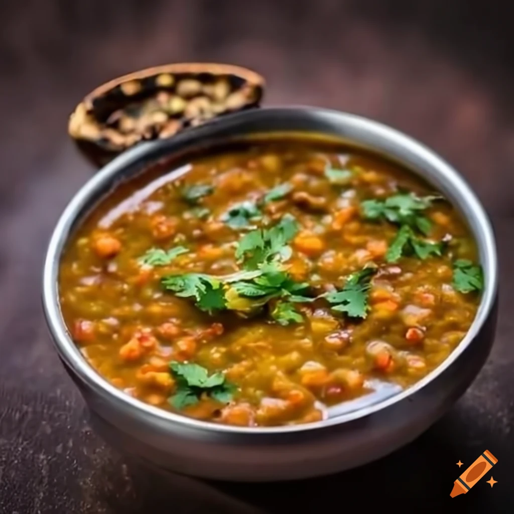 Serving of spiced lentils in dal fry, a traditional Indian meal
