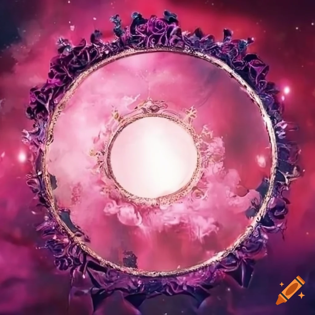 Pleine lune, miroir, \'etoiles, rose