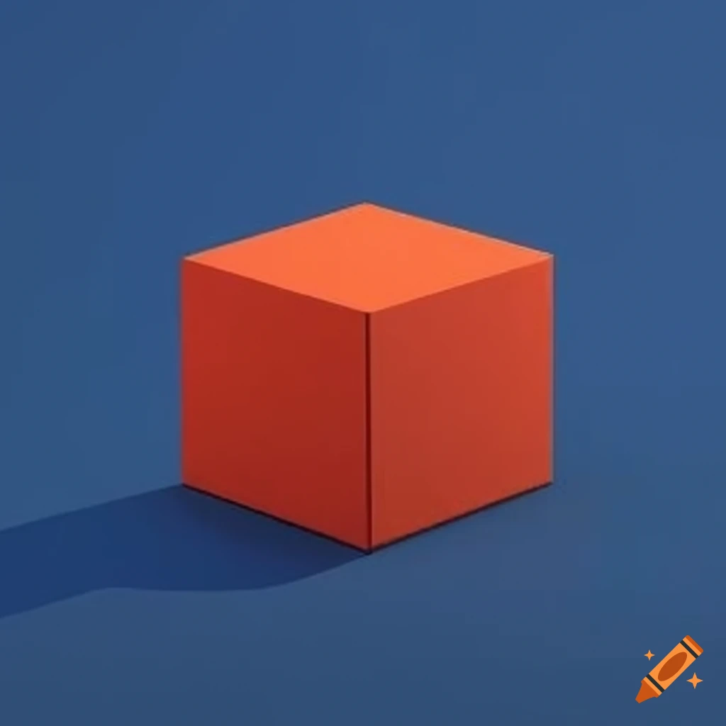 Flat cube with red, orange, and blue-grey sides