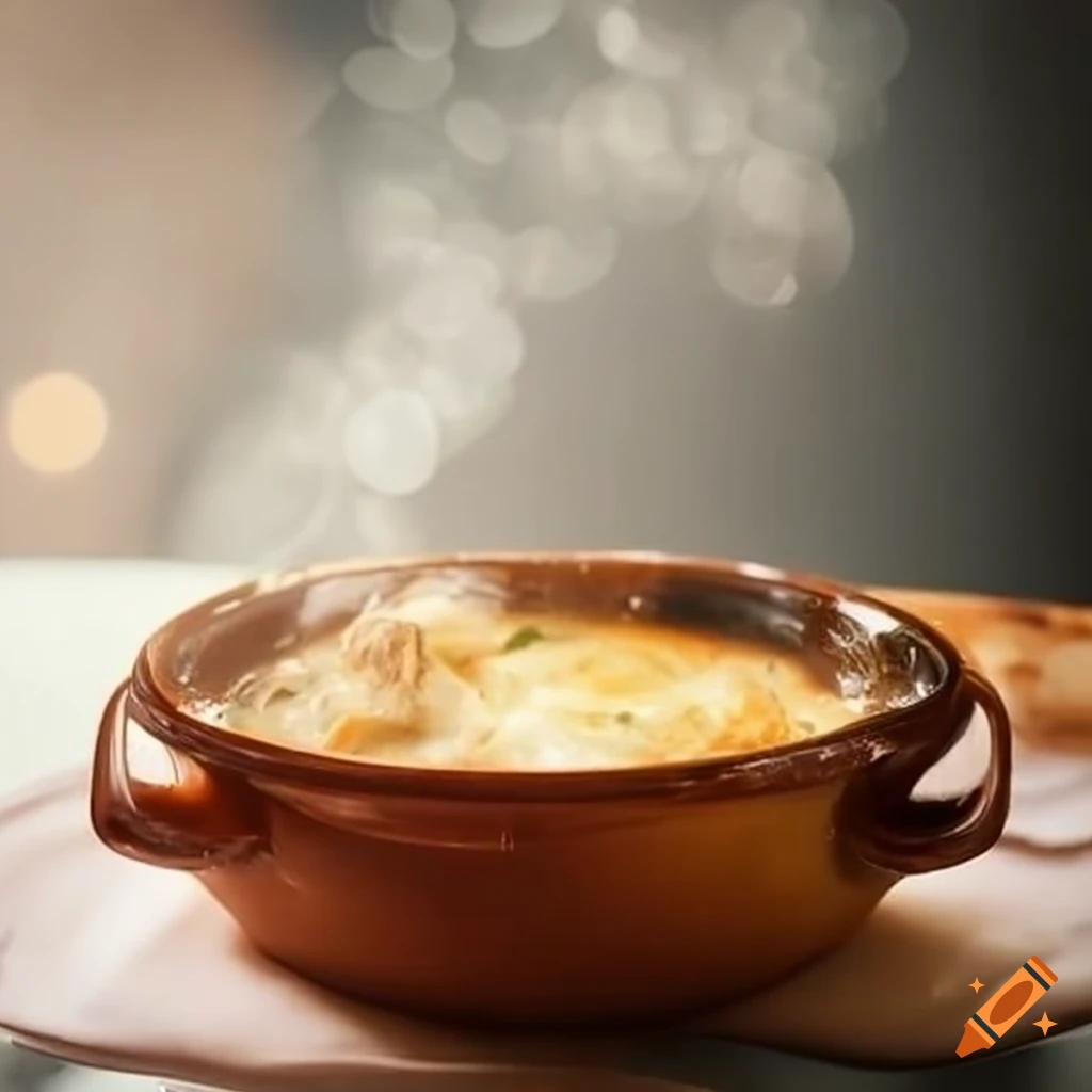 Steaming bowl of French onion soup