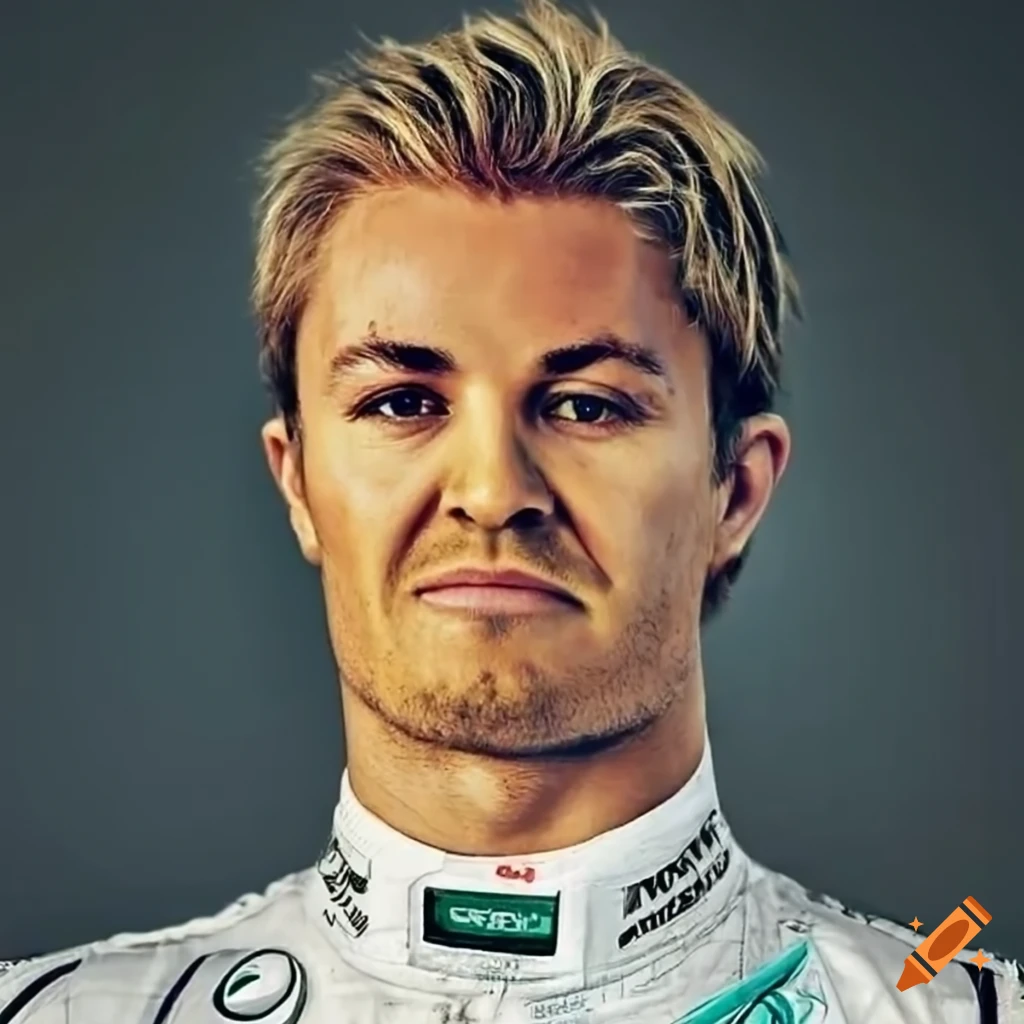 Realistic portrait of Nico Rosberg in Mercedes racing suit