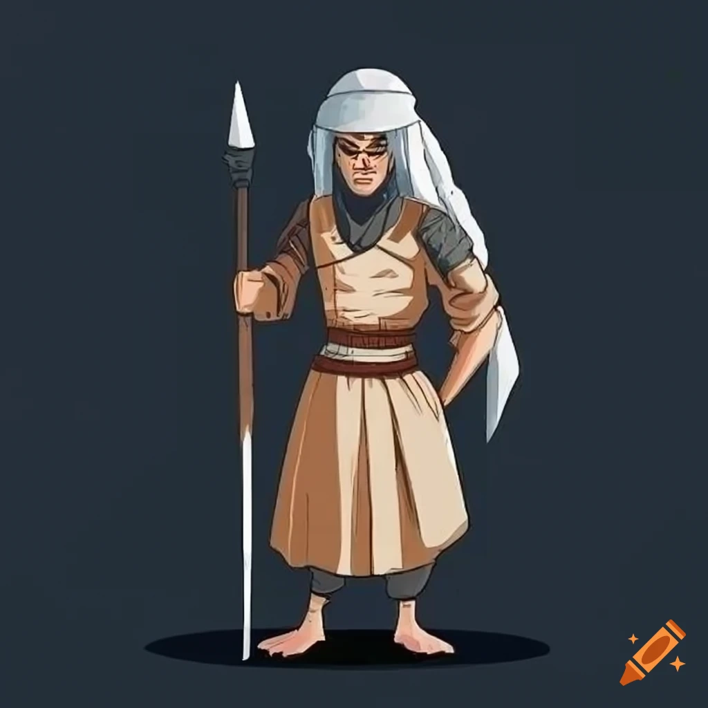 Middle East styled guard with a spear in cartoon style