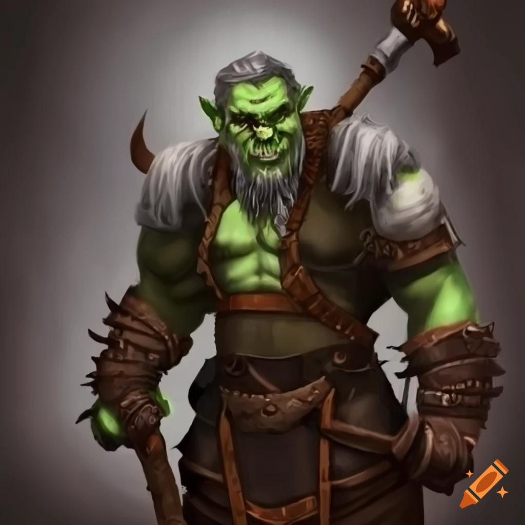 Half orc barbarian with greying hair