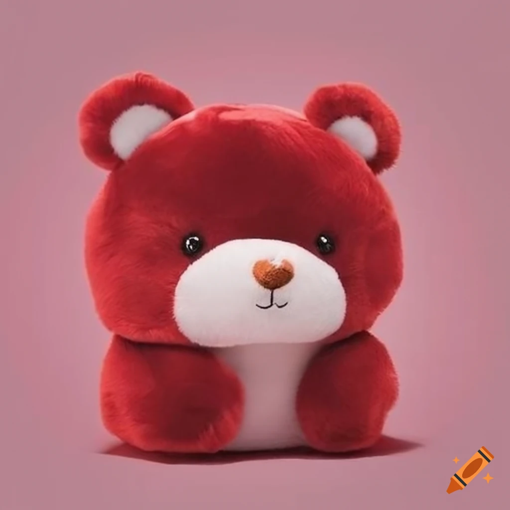 Fluffy chubby cute bear with long red plush hair