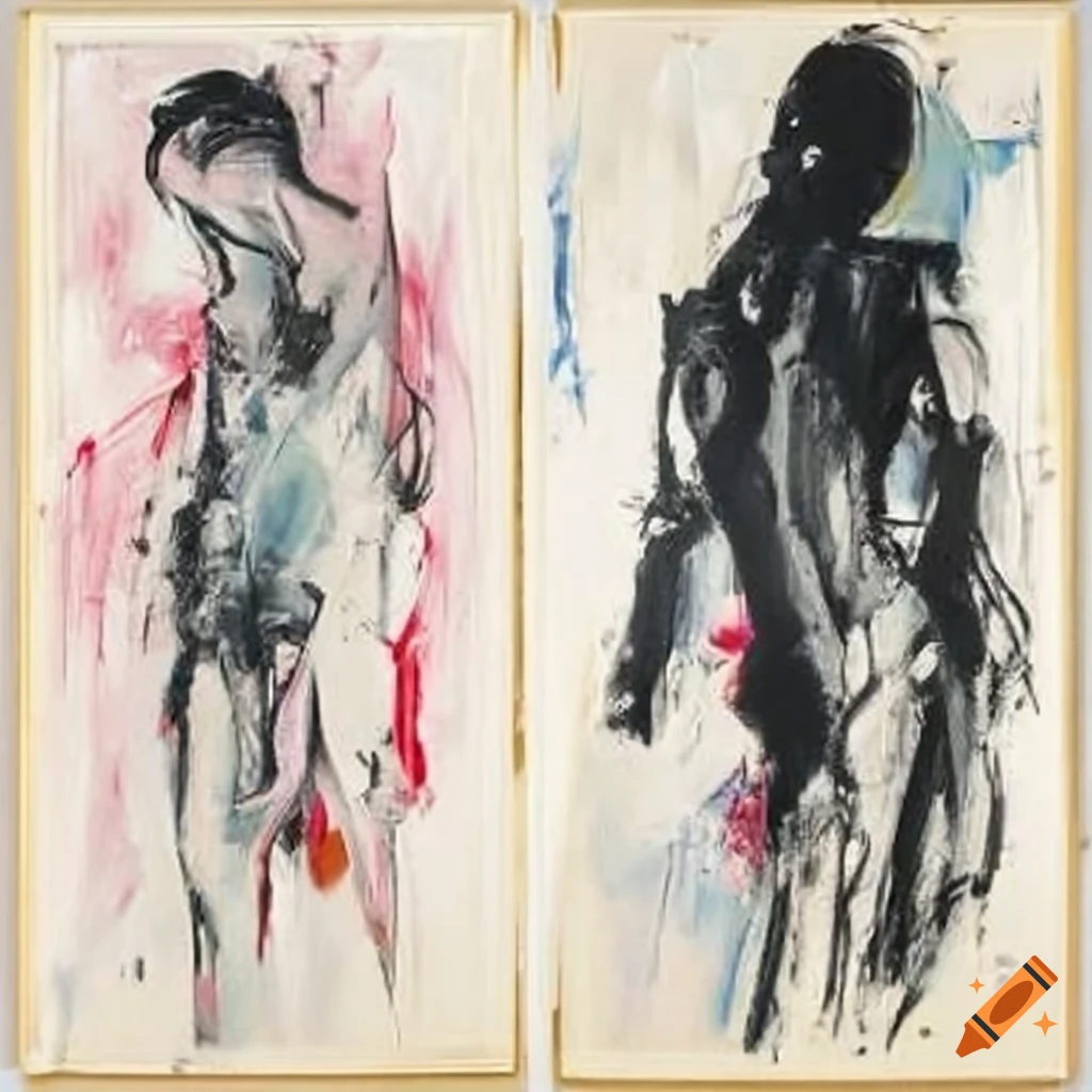 Athletic men and women in oil painting style by Georg Baselitz and Willem de Kooning