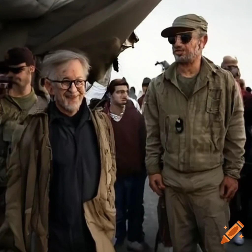 Steven Spielberg at Rafah tent city in Gaza Strip