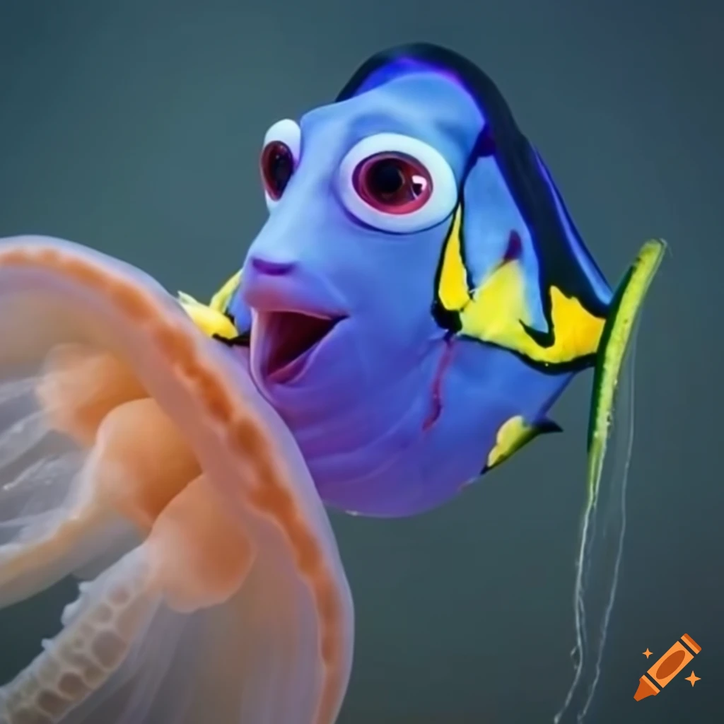 Jellyfish stinging Dory on the nose