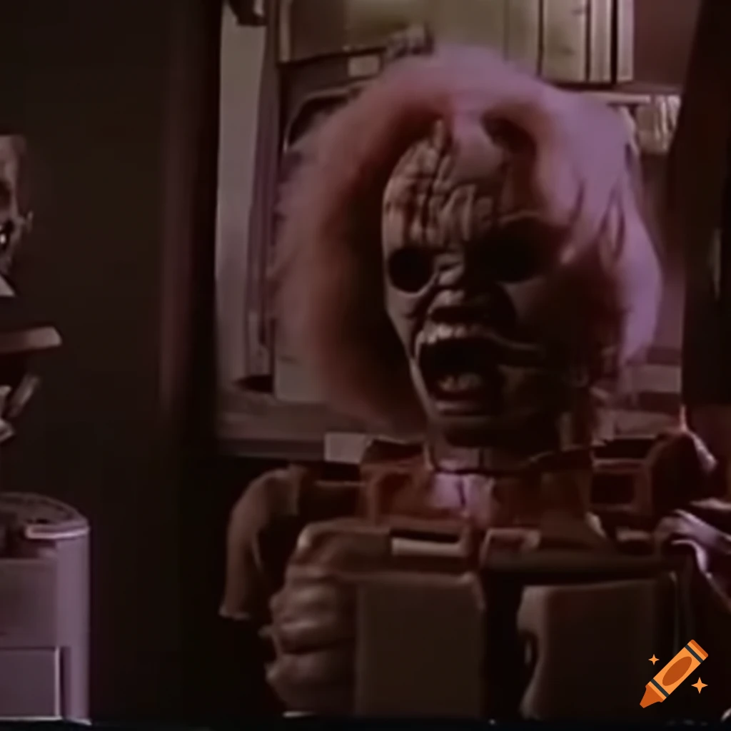 1970's VHS low budget zombie movie scene with 'robot bodies'