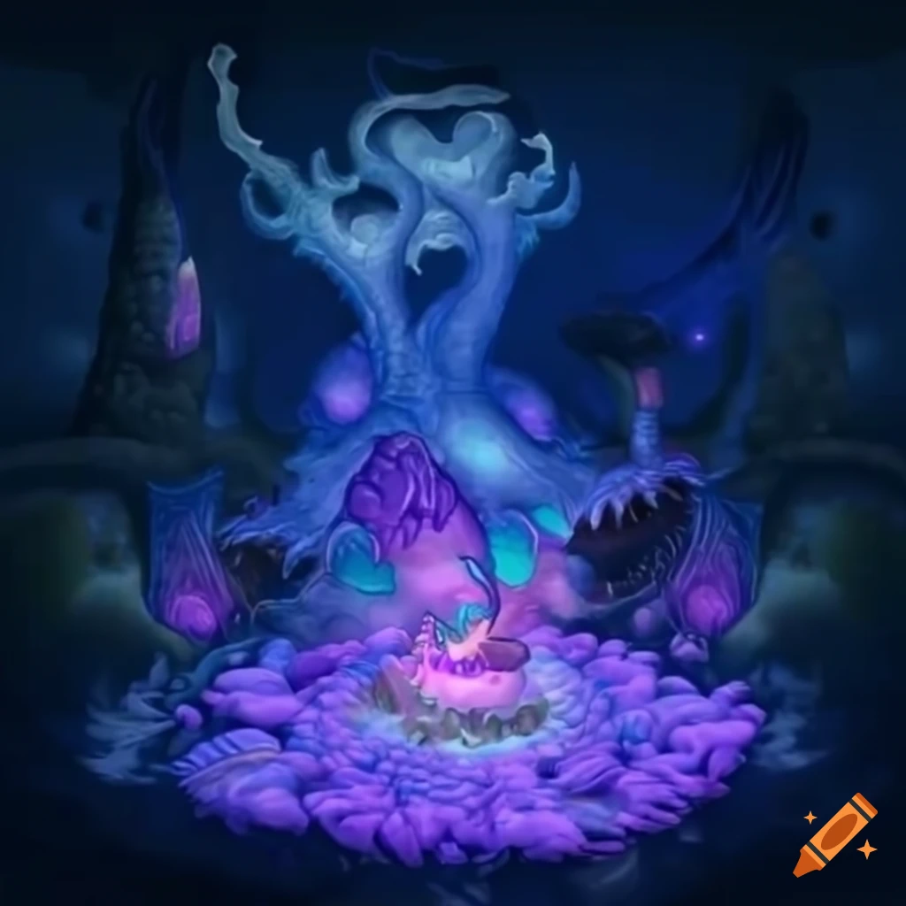 Sky island with ethereal plasma covering, similar to My Singing Monsters style